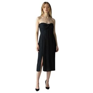Faithful The Brand sz 4 Black Strapless Twist Front Midi Dress High Slit Gauzy